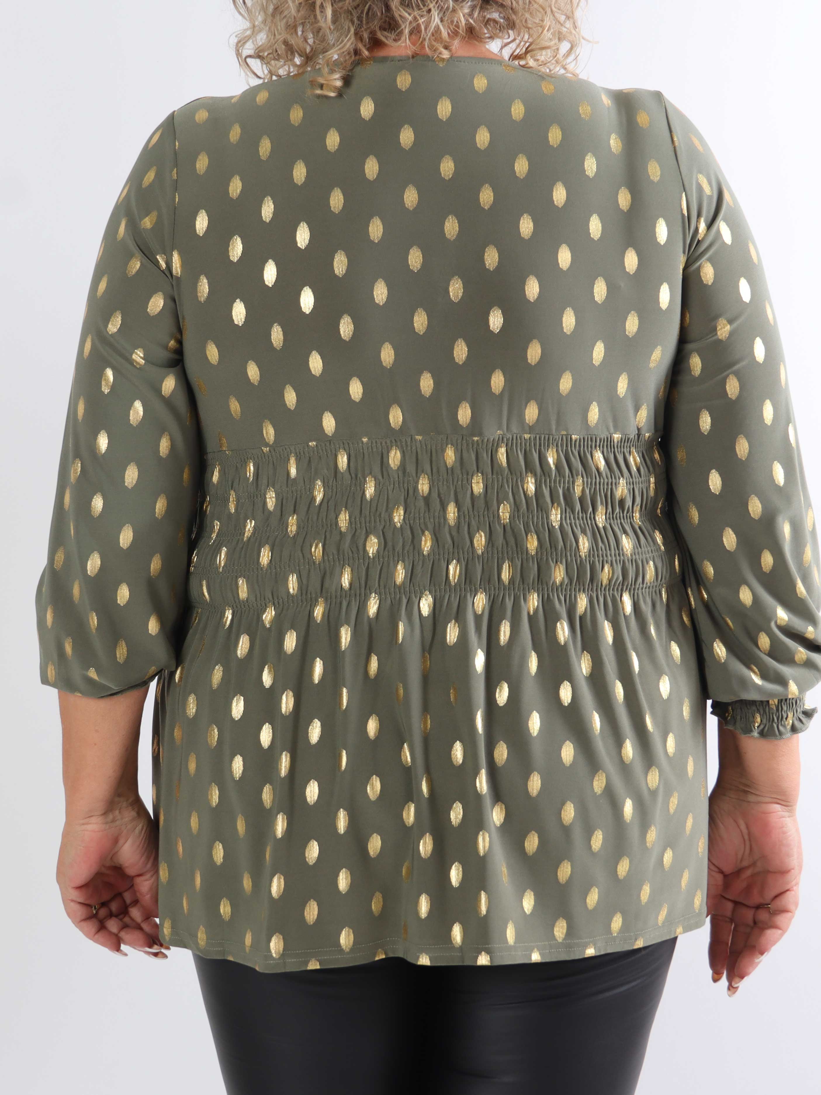 Pams Gold Dot Shirt L/S - Elastisk plus size bluse i krølfrit stof